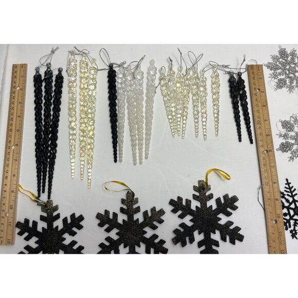 Black Glitter Snowflake & Iridescent Icicle Ornaments Set 29a - Picture 3 of 3